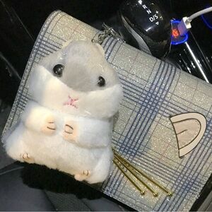 Plush Hamster Keychain - Gray and White